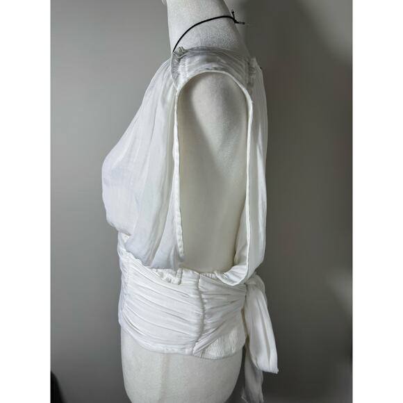 Free People Boho Tie V Neck White Sleeveless Blouse Large - Picture 2 of 10